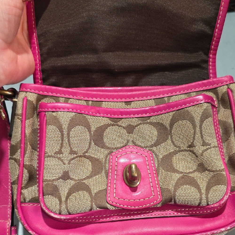 Coach Signature Crossbody Bag in Brown and Pink - Picture 5 of 11
